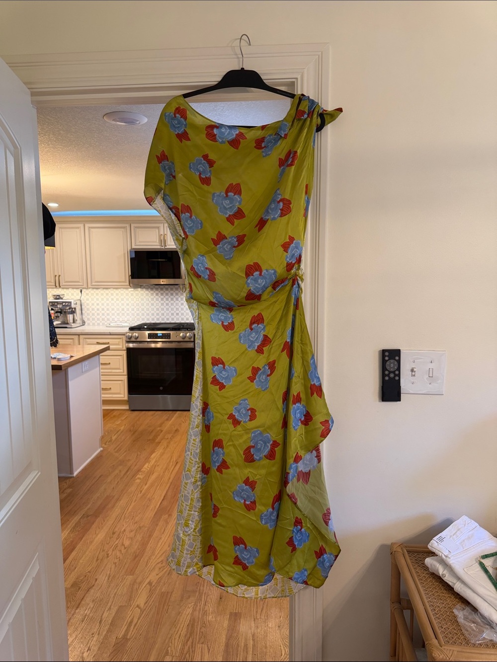 Zara Olive Green One-Shoulder Floral Wrap Dress